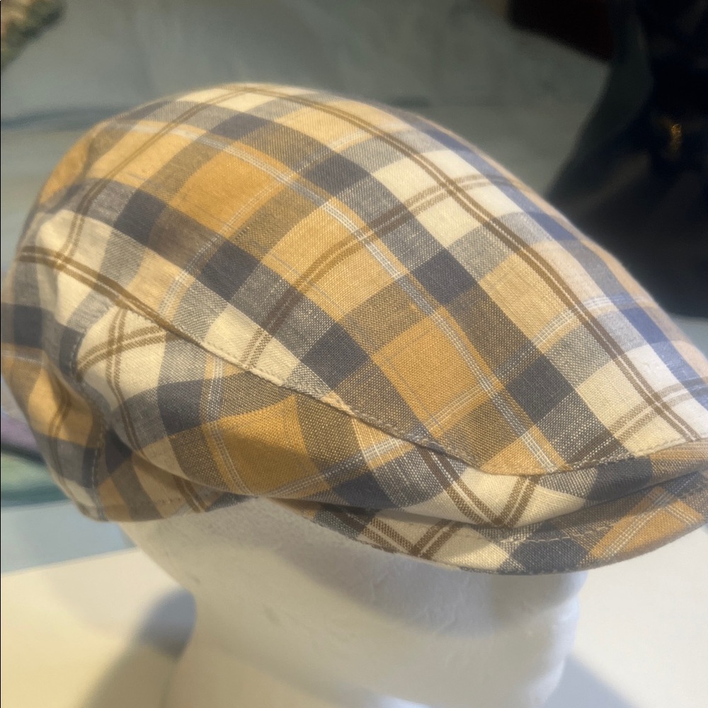 Plaid Newsboy linen Cap in Mustard and Gray